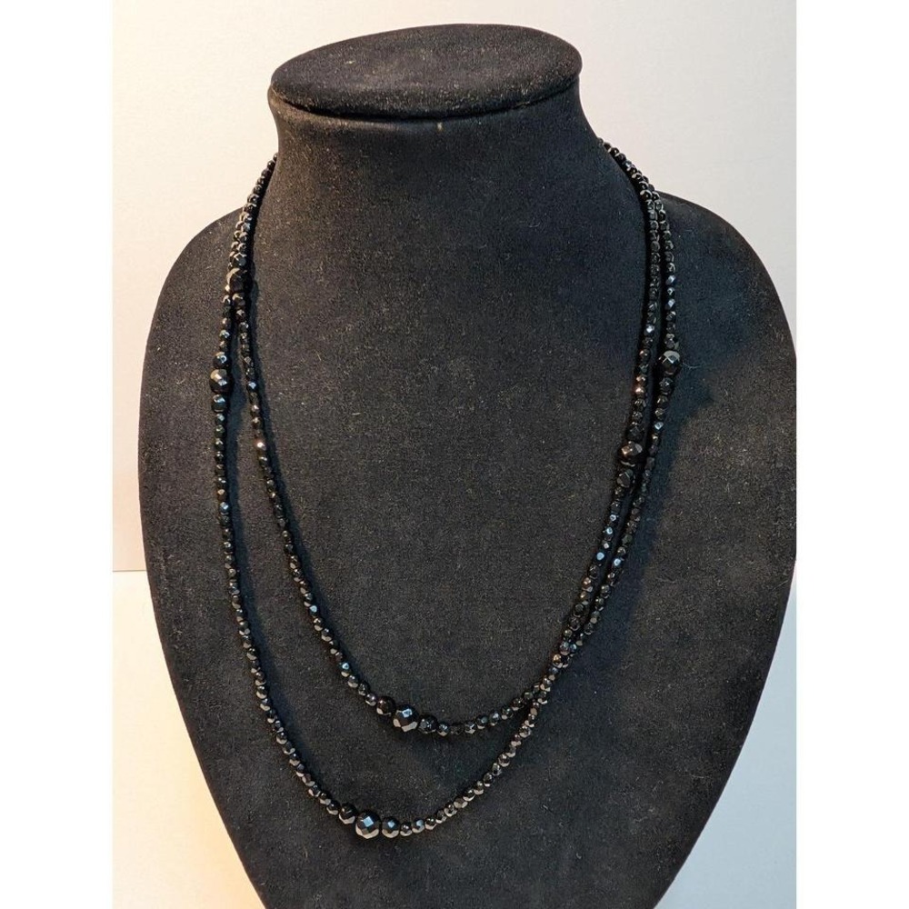 Robert Rose Faceted Bead Station Necklace‎ Gold Tone Black 48 in
